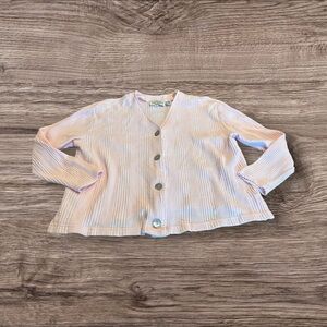 J Jill Women’s Pink Ribbed Waffle Cardigan Button Up Top Size Large